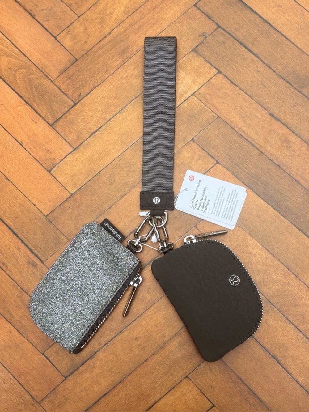 NWT Lululemon Dual Pouch Wristlet *Glitter In Dark Silver/Graphite Grey - Picture 2 of 8